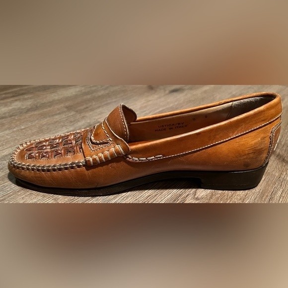 Vintage Bally Woven Men’s Leather Loafer Tan Brown Size 8